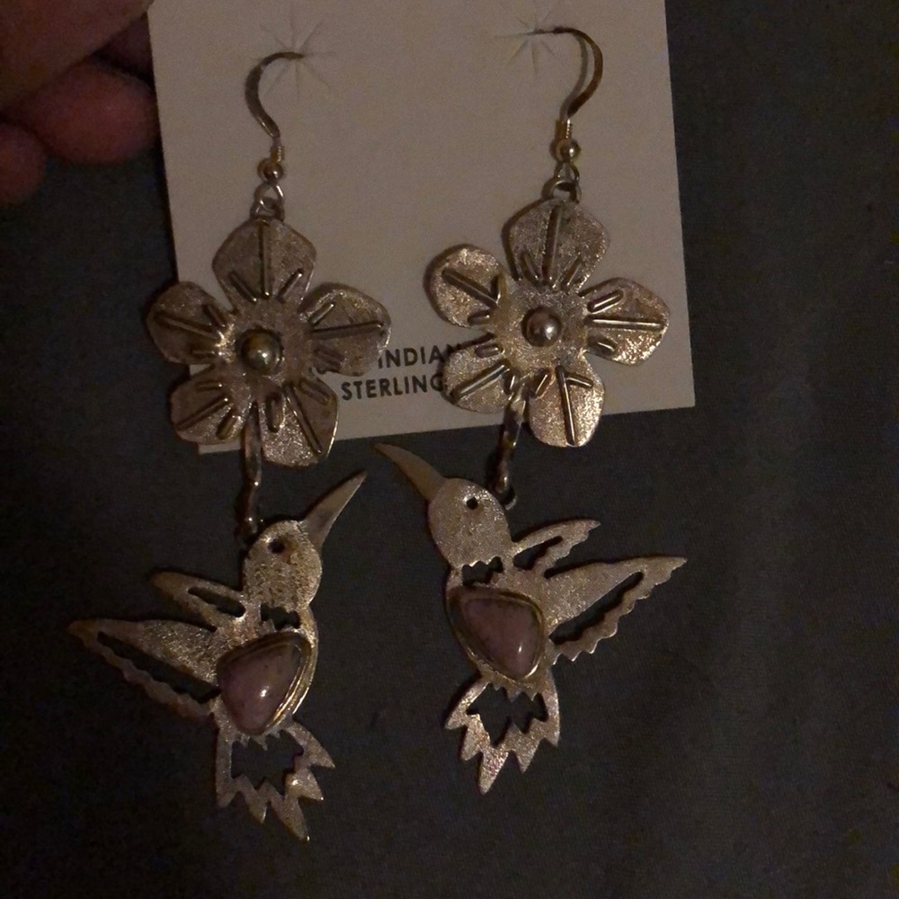 Hummingbird sterling silver Native American made earrings brand new.